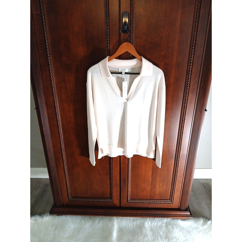 NWT Banana Republic Women's M Bella Merino Wool Polo Sweater Light Pink - Picture 3 of 11